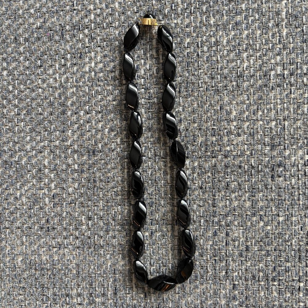Glossy Black Faceted Bead Necklace Classic Statement Jewelry Strand Necklace